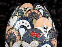 Featured in  Weranda Magazine Issue April 2012   Cranes and Fans Chiyogami Ukrainian Style Easter Egg Pysanky by So Jeo : Pysanky Pysanka Ukrainian Easter egg batik ukrainian easter art batik  eggshell kimono chiyogami washi origami fans cranes birds blooms gold leaf sojeo leblond artist art  poland polish magazine weranda design april 2012